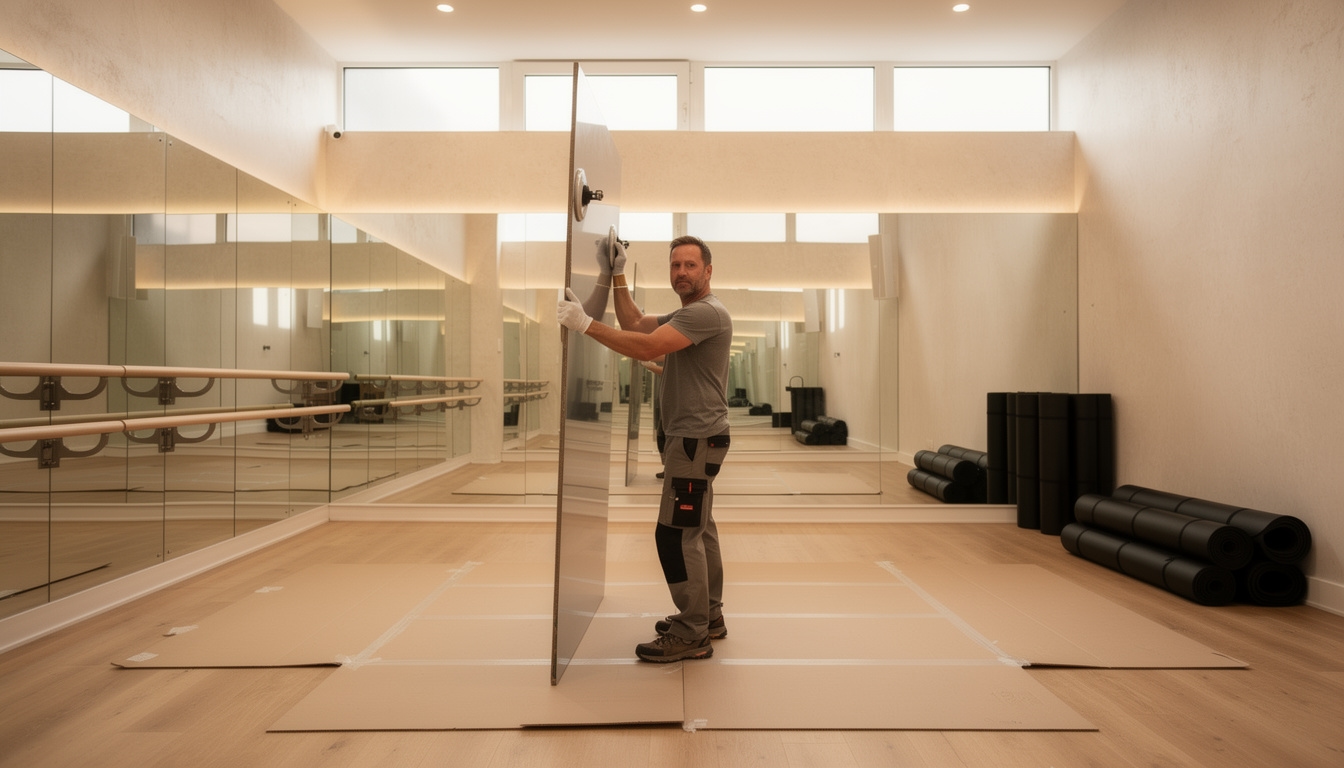 Studio fitness z lustrem i matami do ćwiczeń